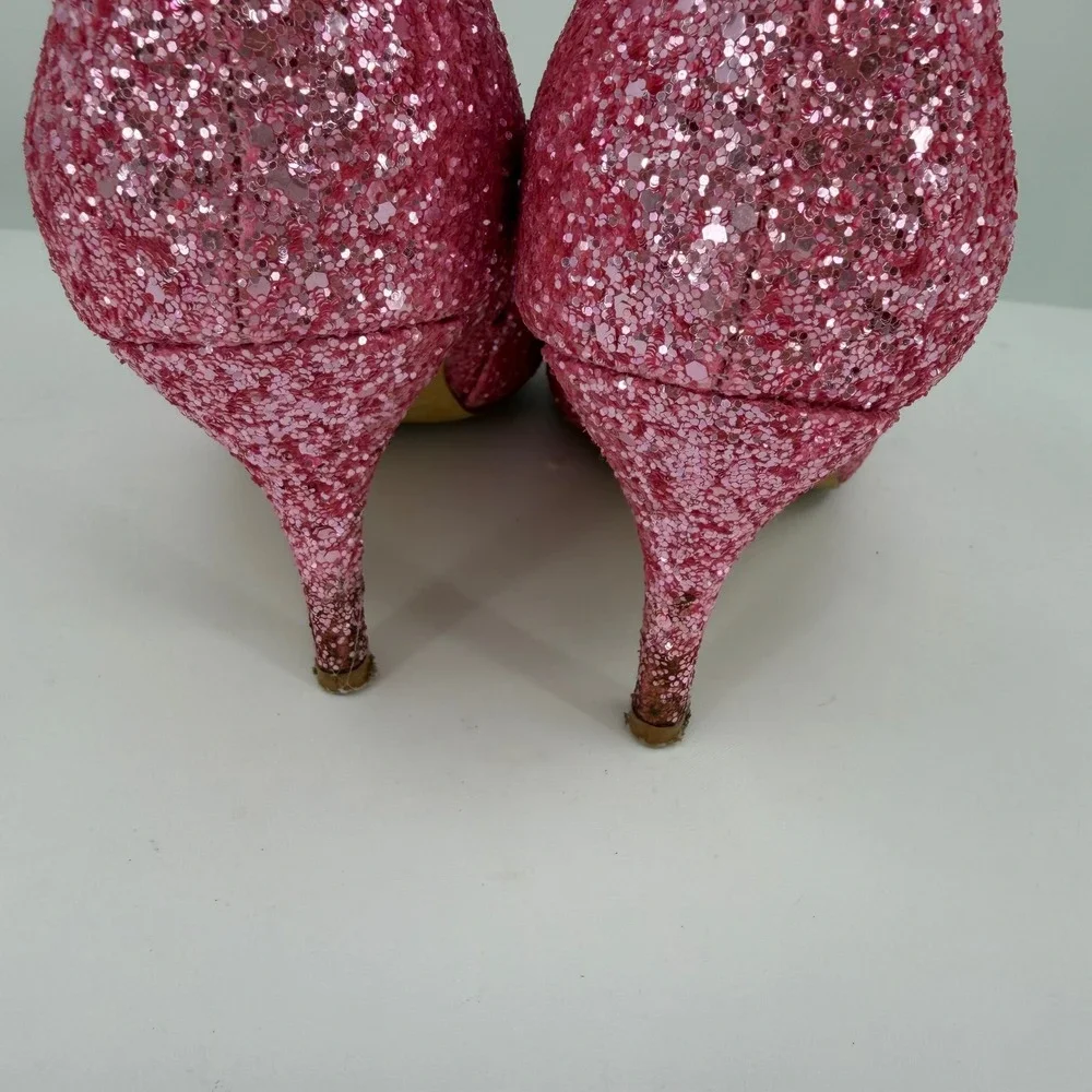 Allegra K Womens Pink Glitter Pointed Toe Kitten Heel Ankle Boots Size 9 Glam